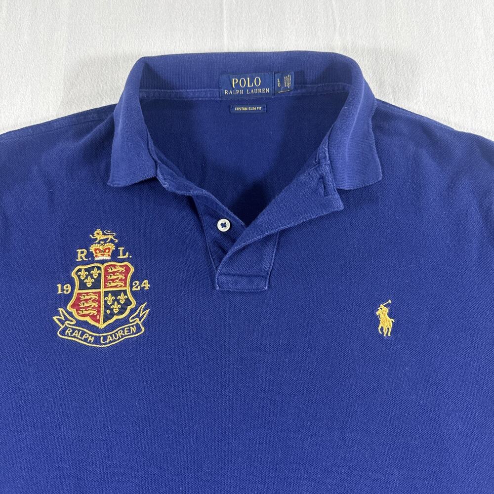 Polo Ralph Lauren Crest Polo Shirt Large Custom Fit Blue Preppy Little Pony